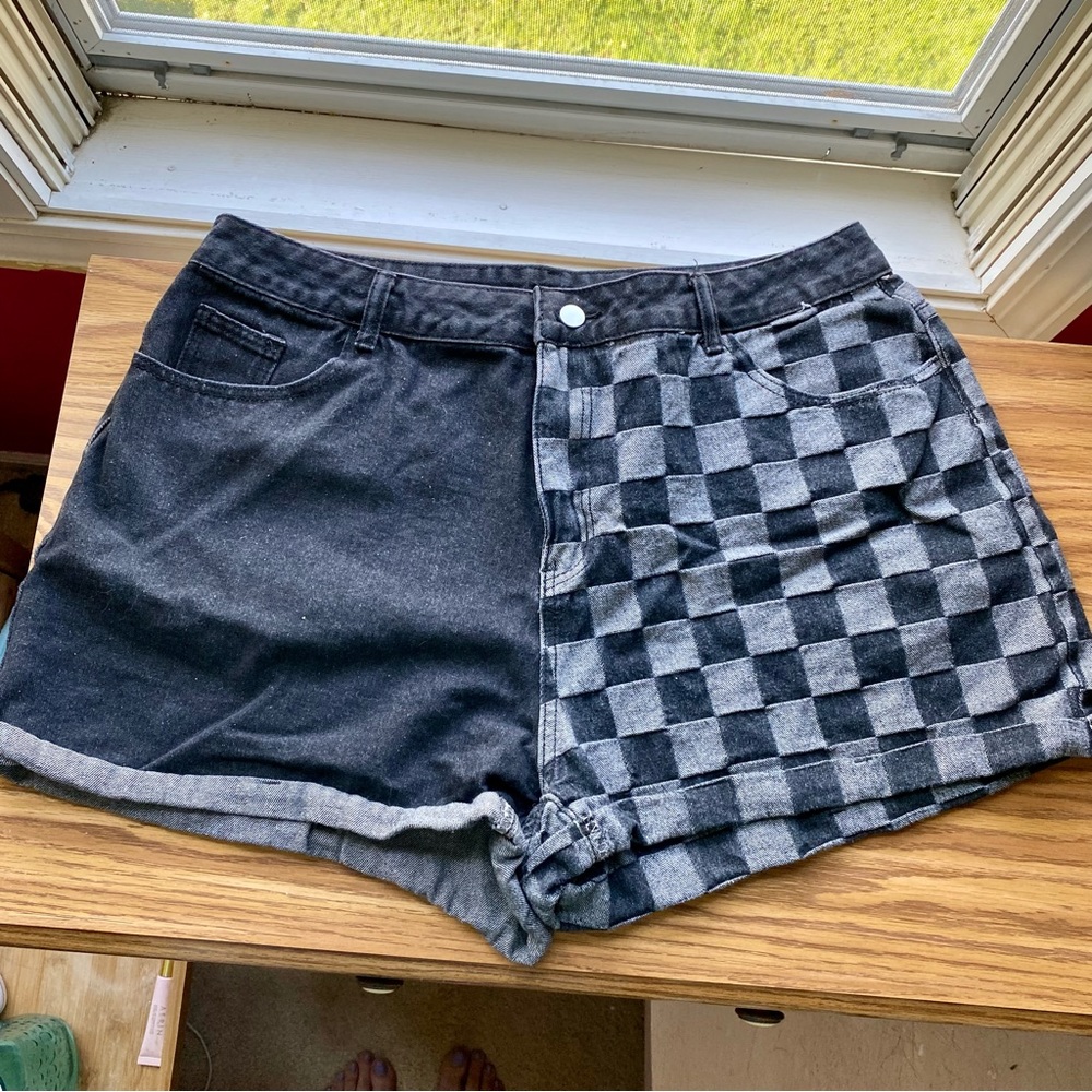 Checkered High Waisted Jean Shorts